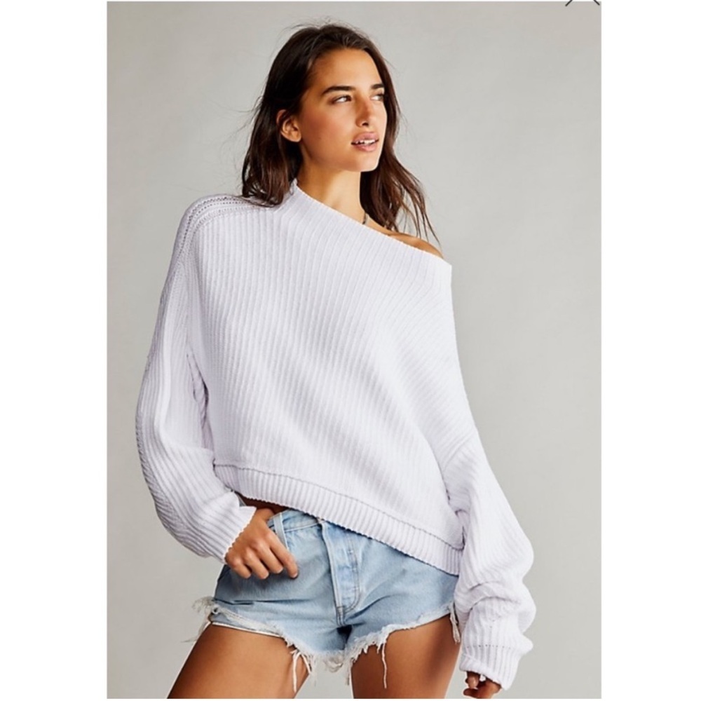 Free People Emmy Chunky Knit Oversized Mock Slouchy Pullover Sweater White XS